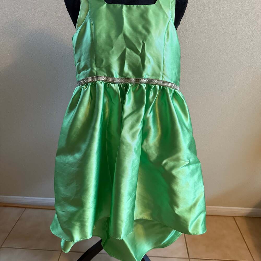 Children’s Lime Green Formal High-Low Dress with Rhinestone Detail - sz 12
